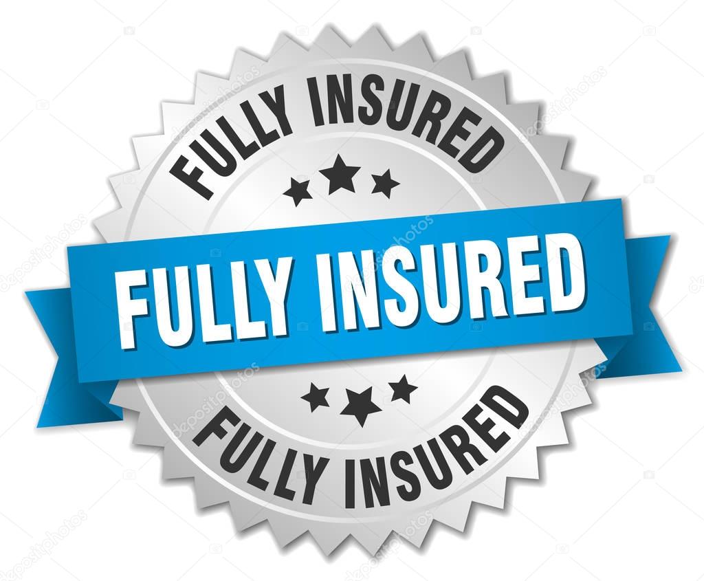 fully insured round isolated silver badge
