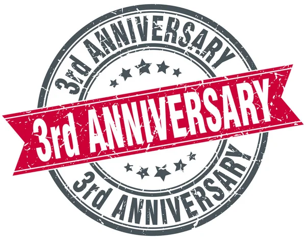 3rd anniversary round grunge ribbon stamp — Stock Vector