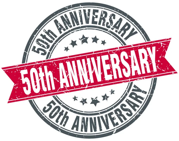 50 周年記念ラウンド グランジ リボン スタンプ — ストックベクタ