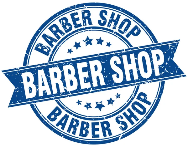 Barber shop round grunge ribbon stamp — Stock Vector