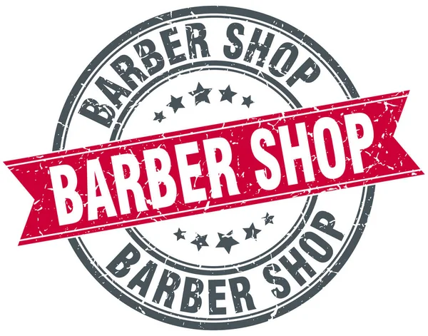 Barber shop round grunge ribbon stamp — Stock Vector