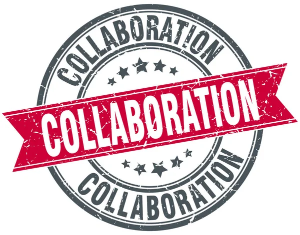 Collaboration round grunge ribbon stamp — Stock Vector