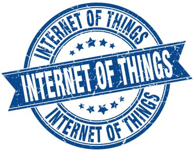 şeylerin Internet yuvarlak grunge şerit damgası