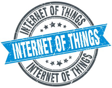 şeylerin Internet yuvarlak grunge şerit damgası