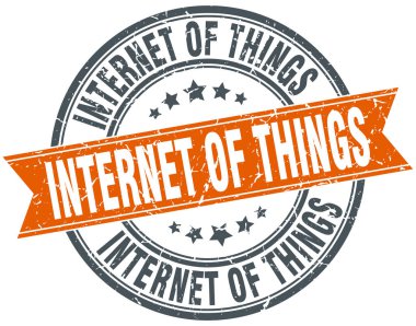 şeylerin Internet yuvarlak grunge şerit damgası