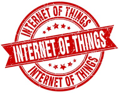 şeylerin Internet yuvarlak grunge şerit damgası