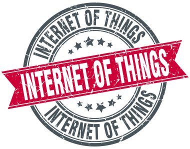 şeylerin Internet yuvarlak grunge şerit damgası