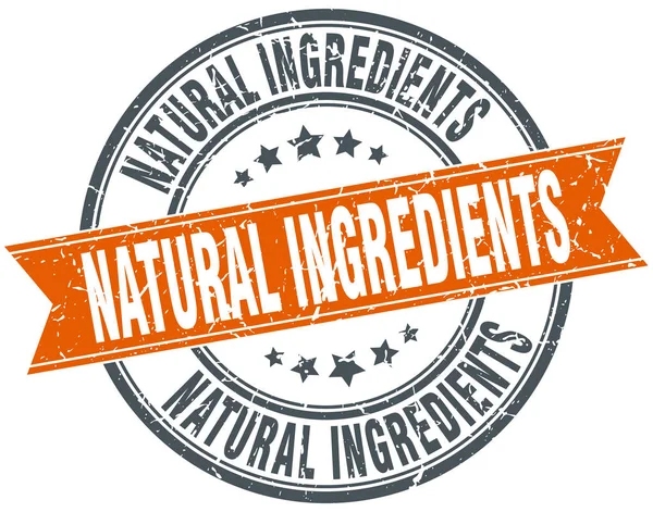 Natural ingredients round grunge ribbon stamp — Stock Vector