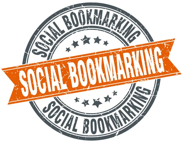 Social Bookmarking Round Grunge Ribbon Stempel — Stockvektor