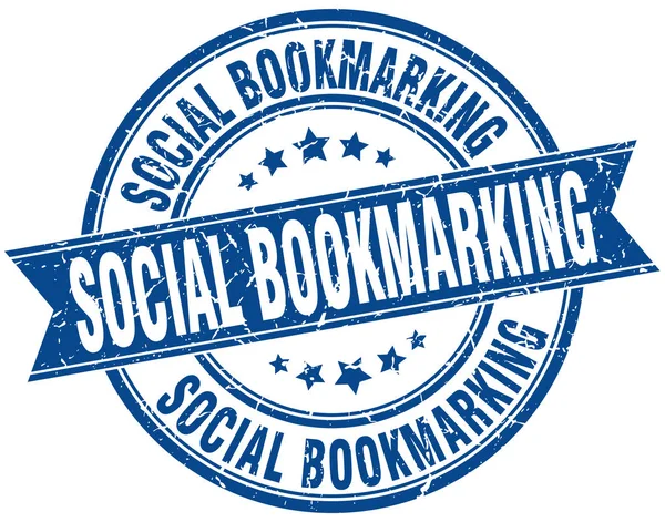 Social Bookmarking Round Grunge Ribbon Stempel — Stockvektor