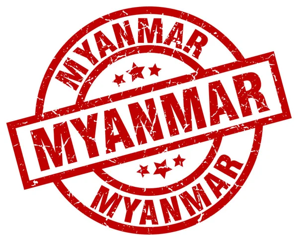 Myanmar roter Round Grunge Stempel — Stockvektor
