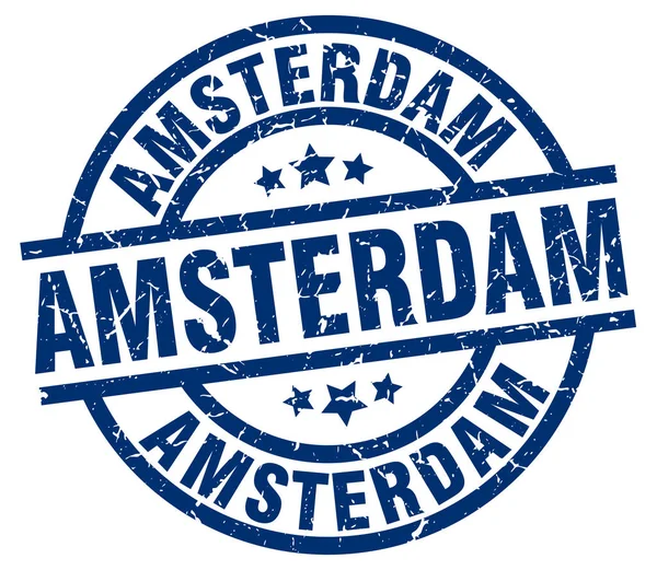 Amszterdam kék kerek grunge-bélyeg — Stock Vector