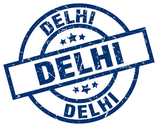 Delhi mavi yuvarlak grunge damgası — Stok Vektör