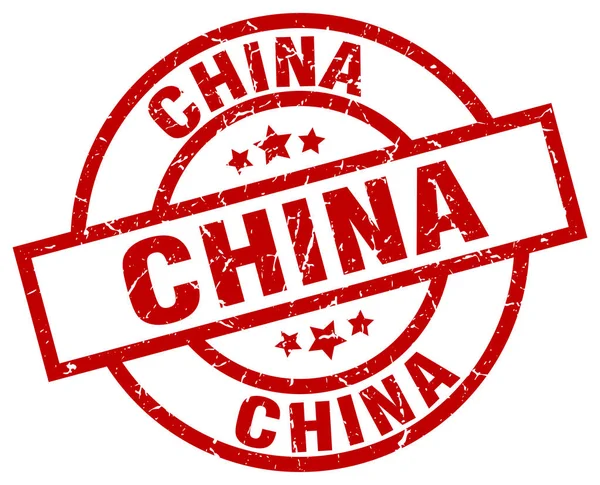 China rote runde Grunge-Briefmarke — Stockvektor