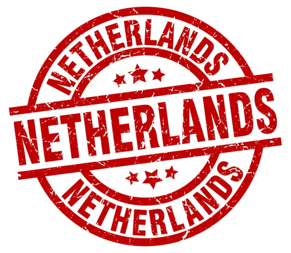 Niederländische rote Round Grunge Briefmarke — Stockvektor