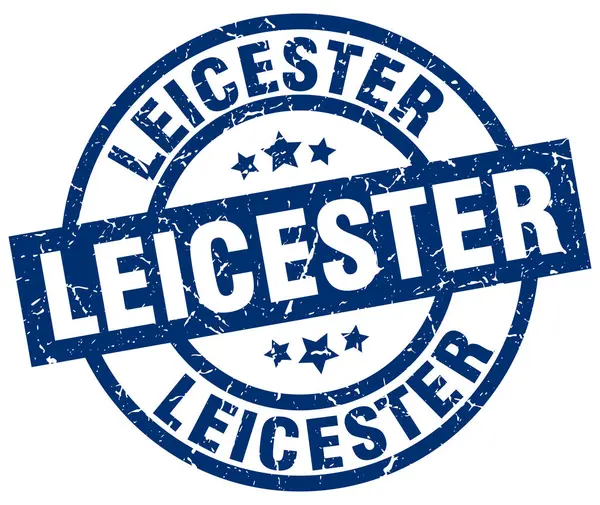 Leicester blauwe ronde grunge stempel — Stockvector