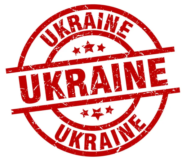 Timbre grunge rond rouge Ukraine — Image vectorielle