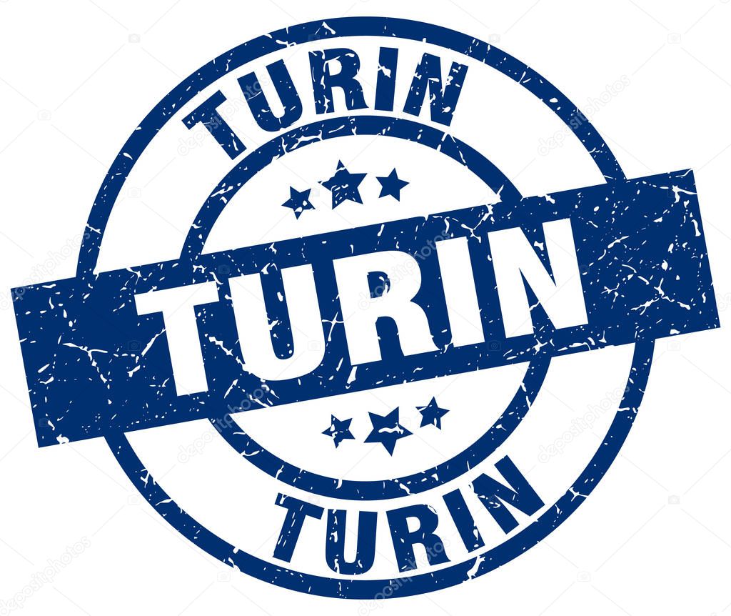 Turin blue round grunge stamp