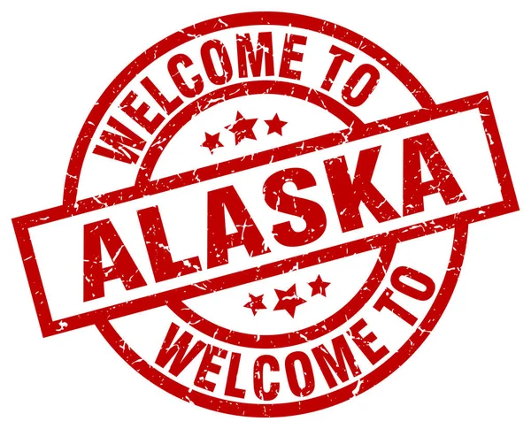 에 오신 것을 환영 합니다 알래스카 붉은 스탬프 — 스톡 벡터