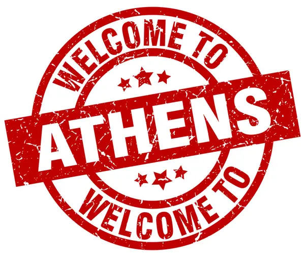 Benvenuto a Atene timbro rosso — Vettoriale Stock
