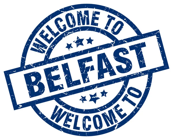 Welkom bij Belfast blauwe stempel — Stockvector