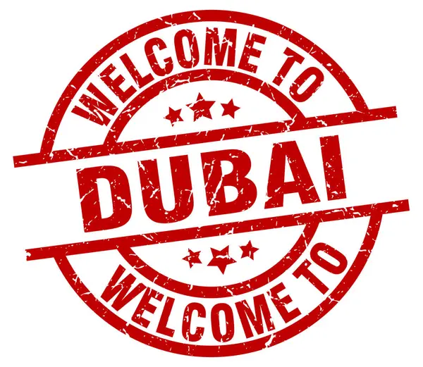Zapraszamy do Dubaju czerwony znaczek — Wektor stockowy