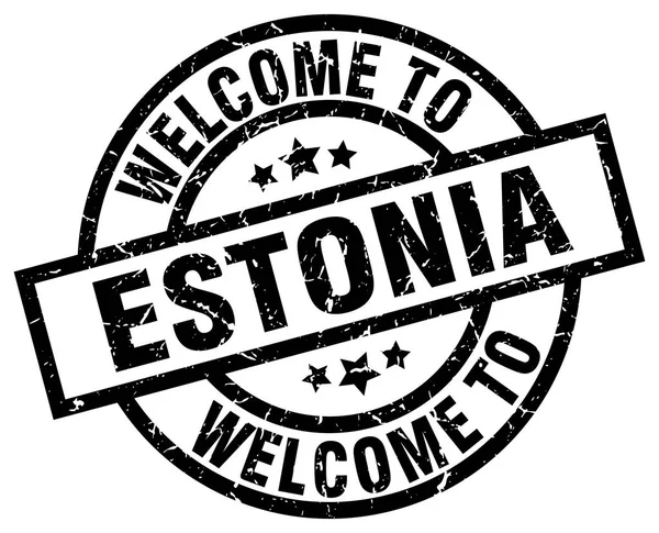 Willkommen in Estland schwarze Briefmarke — Stockvektor