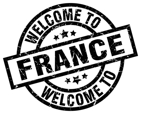 Benvenuto in Francia timbro nero — Vettoriale Stock
