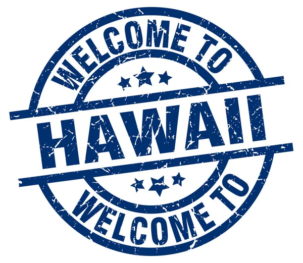 Benvenuto al francobollo blu Hawaii — Vettoriale Stock