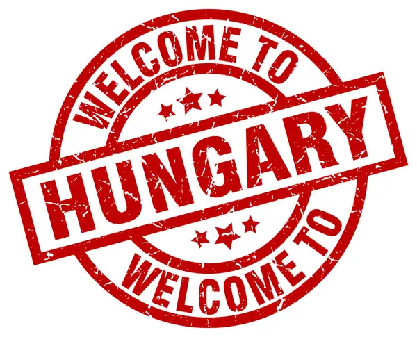Benvenuto in Ungheria timbro rosso — Vettoriale Stock