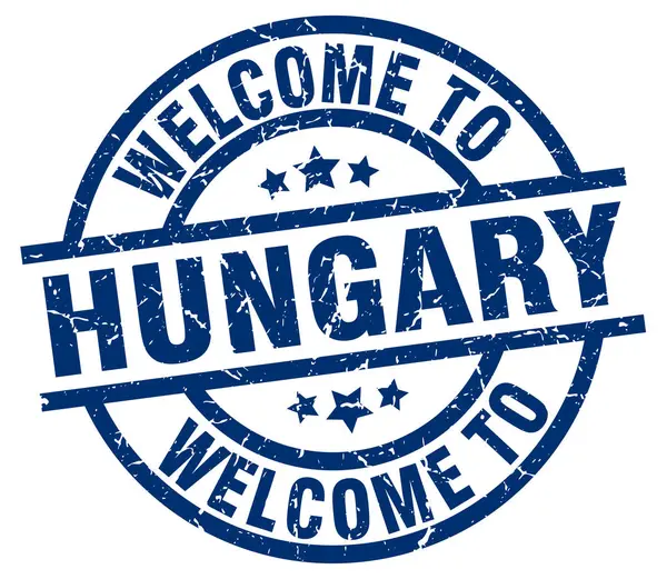 Welcome to Hungary blue stamp — Stock Vector