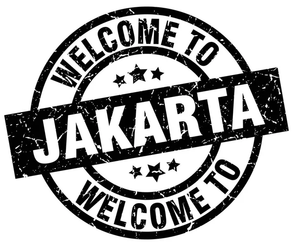 Willkommen in Jakarta schwarze Briefmarke — Stockvektor