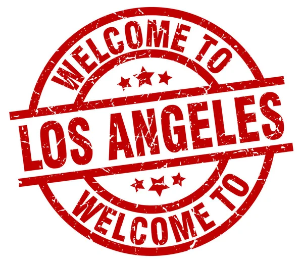 에 오신 것을 환영 합니다 로스 앤젤레스 붉은 스탬프 — 스톡 벡터