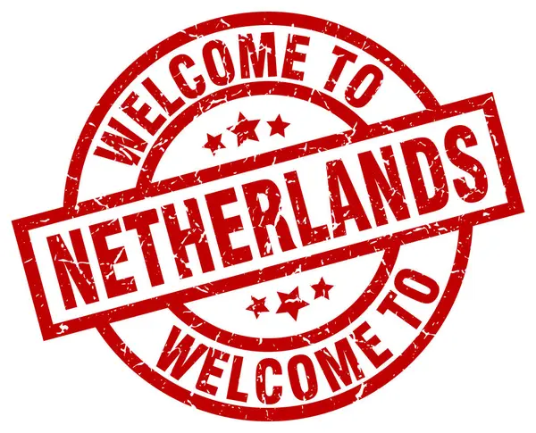 Benvenuto a Paesi Bassi timbro rosso — Vettoriale Stock
