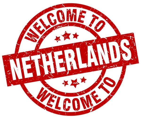 Benvenuto a Paesi Bassi timbro rosso — Vettoriale Stock