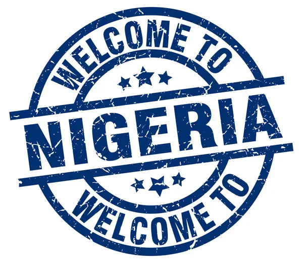 Bienvenido a Nigeria sello azul — Archivo Imágenes Vectoriales