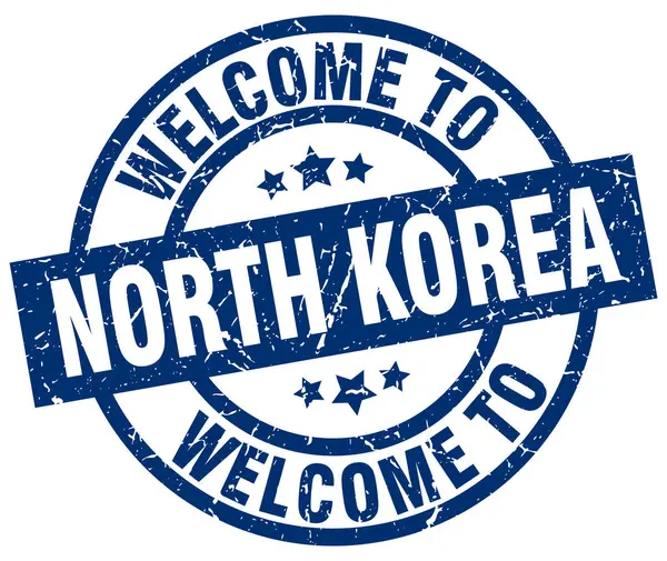 Welcome to North Korea blue stamp — Stock Vector