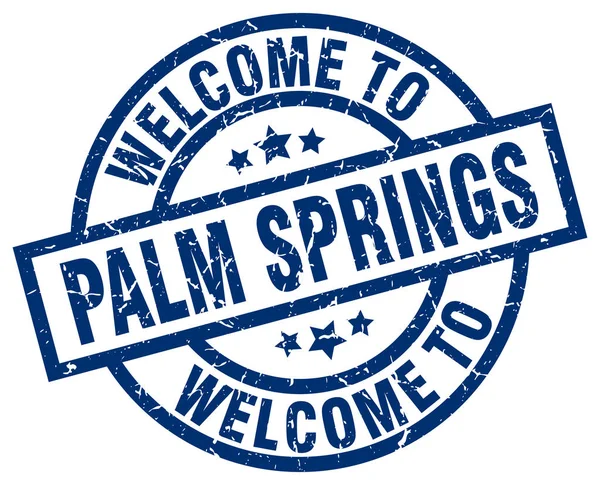 Willkommen bei Palmfedern blauer Stempel — Stockvektor