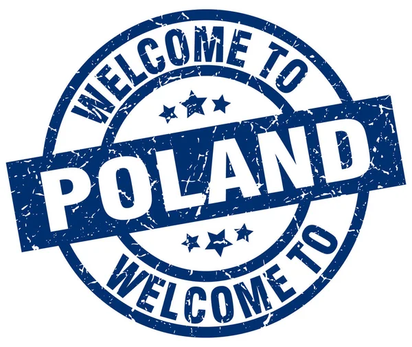 Välkommen till Polen blå stämpel — Stock vektor