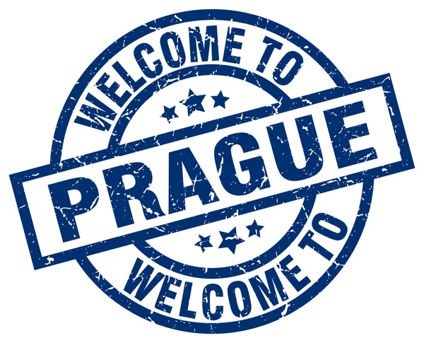 Benvenuto a Praga timbro blu — Vettoriale Stock