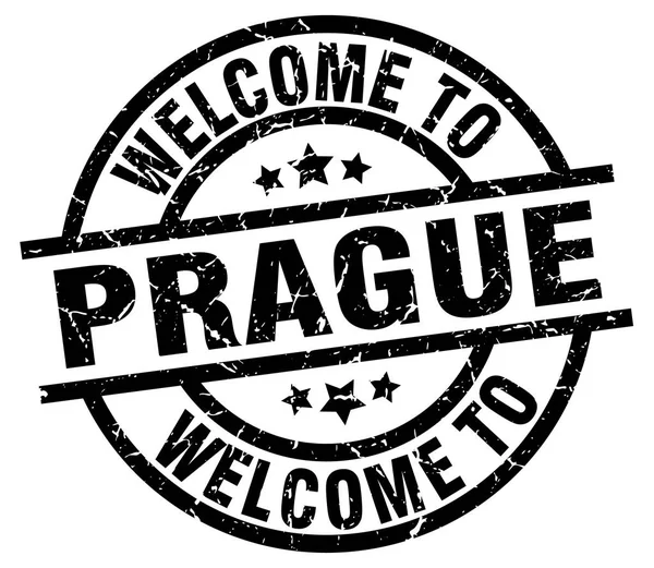 Benvenuto a Praga timbro nero — Vettoriale Stock
