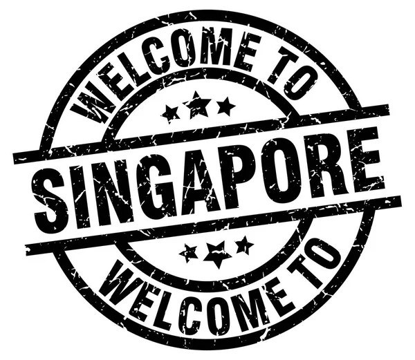 Benvenuto a Singapore timbro nero — Vettoriale Stock