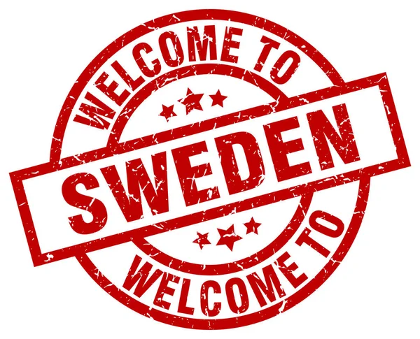 Benvenuto in Svezia timbro rosso — Vettoriale Stock