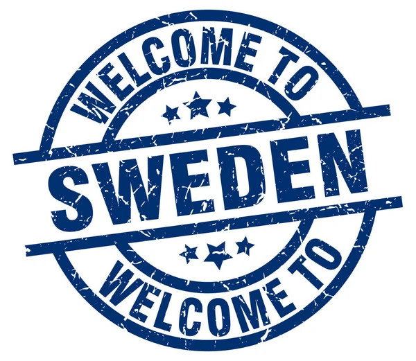 Benvenuto in Svezia timbro blu — Vettoriale Stock