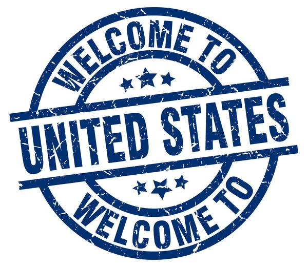 Willkommen in den Vereinigten Staaten Blaue Briefmarke — Stockvektor
