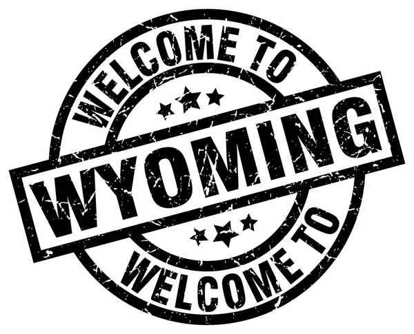 Benvenuto nel timbro nero del Wyoming — Vettoriale Stock