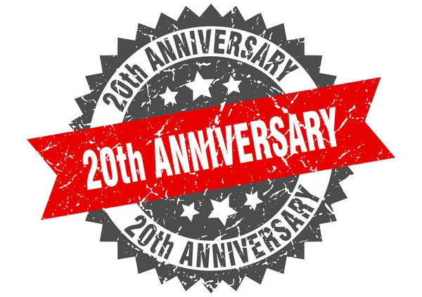 Гранж-марка 20-летия с красной лентой. 20 лет — стоковый вектор