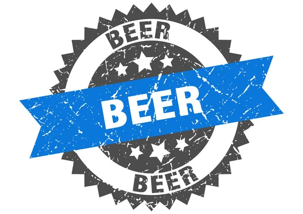 Bier-Grunge-Marke mit blauem Band. Bier — Stockvektor