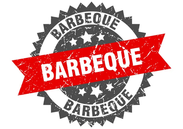 Sello grunge barbacoa con banda roja. parrilla — Vector de stock