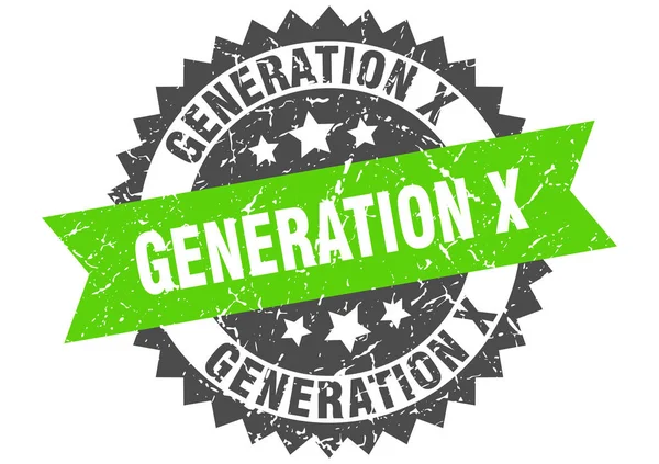 Geração x selo grunge com faixa verde. geração x —  Vetores de Stock